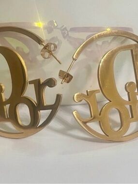 45mm Stainless Steel Gold Hoop Earrings 1.77in close 2inch